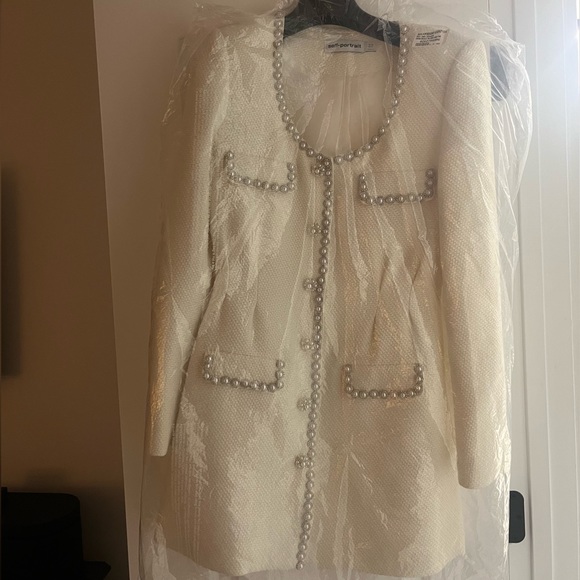 Self-Portrait Ivory Long Sleeve Dress with Pearl Accents - Picture 3 of 6